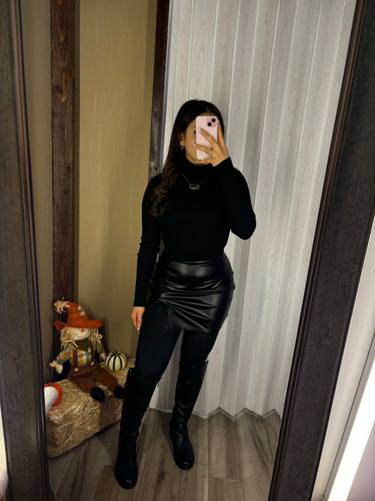 Natalia Slit Skirt leather (Black)